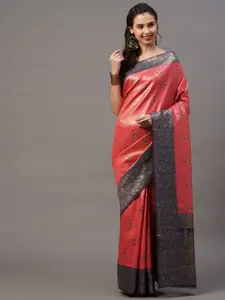 Mitera Pink & Blue Floral Banarasi Saree
