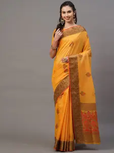 Mitera Mustard Floral Banarasi Saree