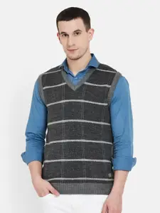 Duke Men Grey & Charcoal Striped Sweater Vest