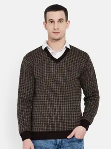 Duke Men Coffee Brown & Brown Checked Pullover