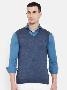 Duke Men Blue Solid Sweater Vest