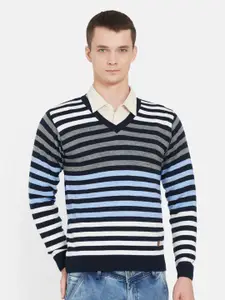Duke Men Blue & Black Striped Full Sleeve Pullover