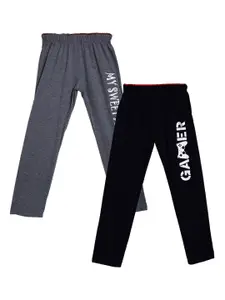 SWEET ANGEL Boys Pack of 2 Charcoal Straight-Fit Cotton Track Pants