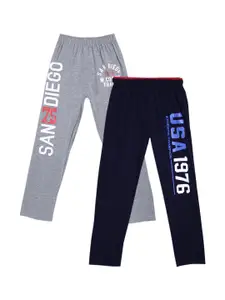 SWEET ANGEL Boys Pack Of 2 Navy Blue & Grey Melange Printed Straight-Fit Pure Cotton Track Pants