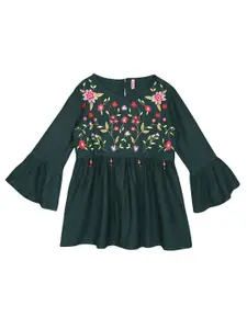Ishin Girls Green Floral A-Line Top