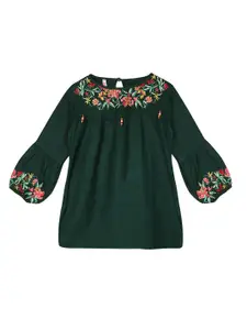 Ishin Green Floral Embroidered Regular Top