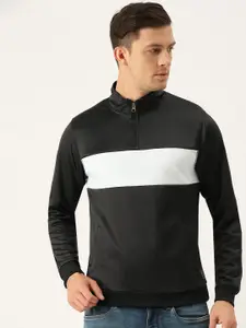 Flying Machine Men Black Colourblocked Mock-Collar Pullover Sweatshirt
