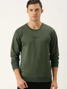 Flying Machine Men Olive Green Solid Sweatshirt