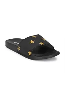 OFF LIMITS Women Black & Gold-Toned Printed Sliders