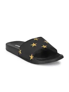 OFF LIMITS Women Black & Gold-Toned Printed Sliders