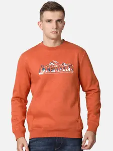 t-base Men Rust Printed Sweatshirt