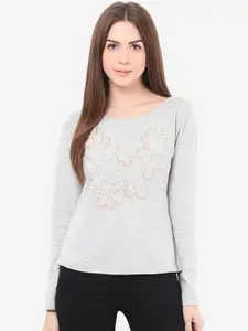 Porsorte Women Grey Printed Sweatshirt