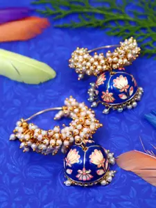 Crunchy Fashion Gold-Plated Blue Dome Shaped Jhumkas Earrings