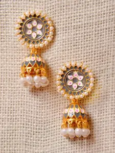 Crunchy Fashion Grey & Gold-Toned Contemporary Jhumkas Earrings