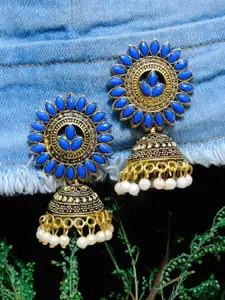 Crunchy Fashion Gold-Plated Blue Dome Shaped Jhumkas Earrings