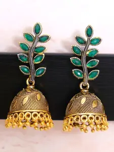 Crunchy Fashion Green Gold-Plated Contemporary Jhumkas Earrings