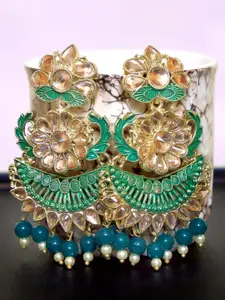 Crunchy Fashion Green & Blue Gold-Plated Contemporary Handcrafted Drop Earrings