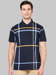 Park Avenue Men Blue & Yellow Printed Polo Collar Slim Fit Cotton T-shirt