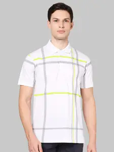 Park Avenue Men White Striped High Neck Pockets Slim Fit T-shirt