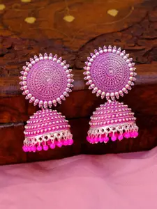 Crunchy Fashion Pink Oxidized German Silver Contemporary Jhumka Earrings