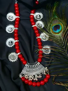 Crunchy Fashion Women Oxidized German Silver Red Pearls Necklace