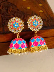 Crunchy Fashion Woman Traditional Floral Hand Painted Meenakari Jhumka Earrings