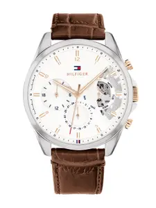 Tommy Hilfiger Men Silver-Toned Dial & Brown Leather Straps Analogue Watch NCTH1710450W