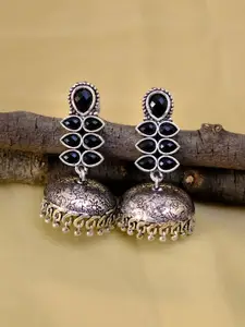 Crunchy Fashion Black & Silver-Toned Silver Plated Contemporary Jhumkas Earrings