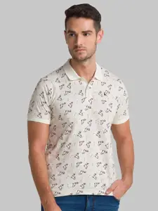 Parx Men White Printed Polo Collar Cotton T-shirt