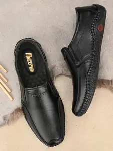 Mactree Men Black Solid Leather Formal Slip-ons