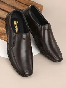 Mactree Men Brown Solid Leather Formal Slip-Ons