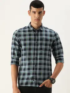 Flying Machine Men Blue & White Slim Fit Opaque Checked Casual Shirt
