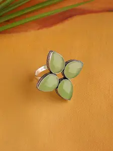Infuzze Silver-Plated Green Stone-Studded Handcrafted Finger Ring