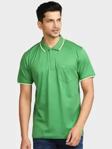 ColorPlus Men Green & Yellow Solid Polo Collar Regular Fit T-shirt