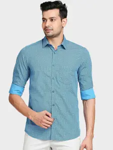 ColorPlus Men Blue & Black Micro Ditsy Printed Tailored Fit Casual Shirt