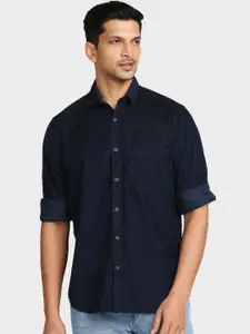 ColorPlus Men Blue-Coloured Solid Tailored Fit Casual Shirt