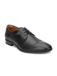 Louis Philippe Men Black Textured Leather Formal Brogues