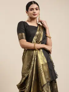 Saree mall Black & Gold-Toned Ethnic Motifs Zari Silk Blend Banarasi Sarees
