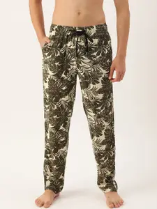 Bene Kleed Men Olive Green & White Printed Lounge Pants With N9 Anti Bacterial Finish