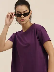 DILLINGER Women Purple Boxy Pure Cotton T-shirt