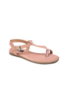 Walkfree Women Peach-Coloured Solid One Toe Flats