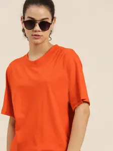 DILLINGER Women Orange Loose Pure Cotton T-shirt
