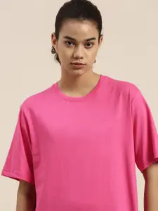 DILLINGER Women Pink Loose Pure Cotton T-shirt