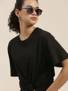 DILLINGER Women Black Loose Pure Cotton T-shirt