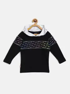 Gini and Jony Boys Black & White Brand Logo Print Cotton Hooded Sweatshirt