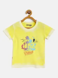 Gini and Jony Boys Yellow  Blue Graphic Print Cotton  Pure Cotton T-shirt