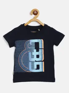 Gini and Jony Boys Navy Blue Brand Logo Printed T-shirt