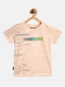 Gini and Jony Infant Boys Peach-Coloured Typography Print Cotton Pure Cotton T-shirt