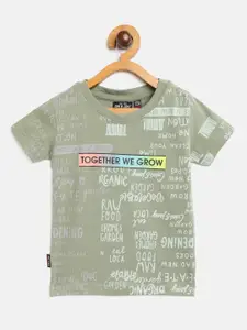 Gini and Jony Boys Green & White Typography Printed T-shirt