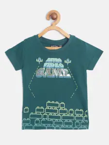 Gini and Jony Boys Teal Green  Yellow Cotton Printed Pure Cotton T-shirt